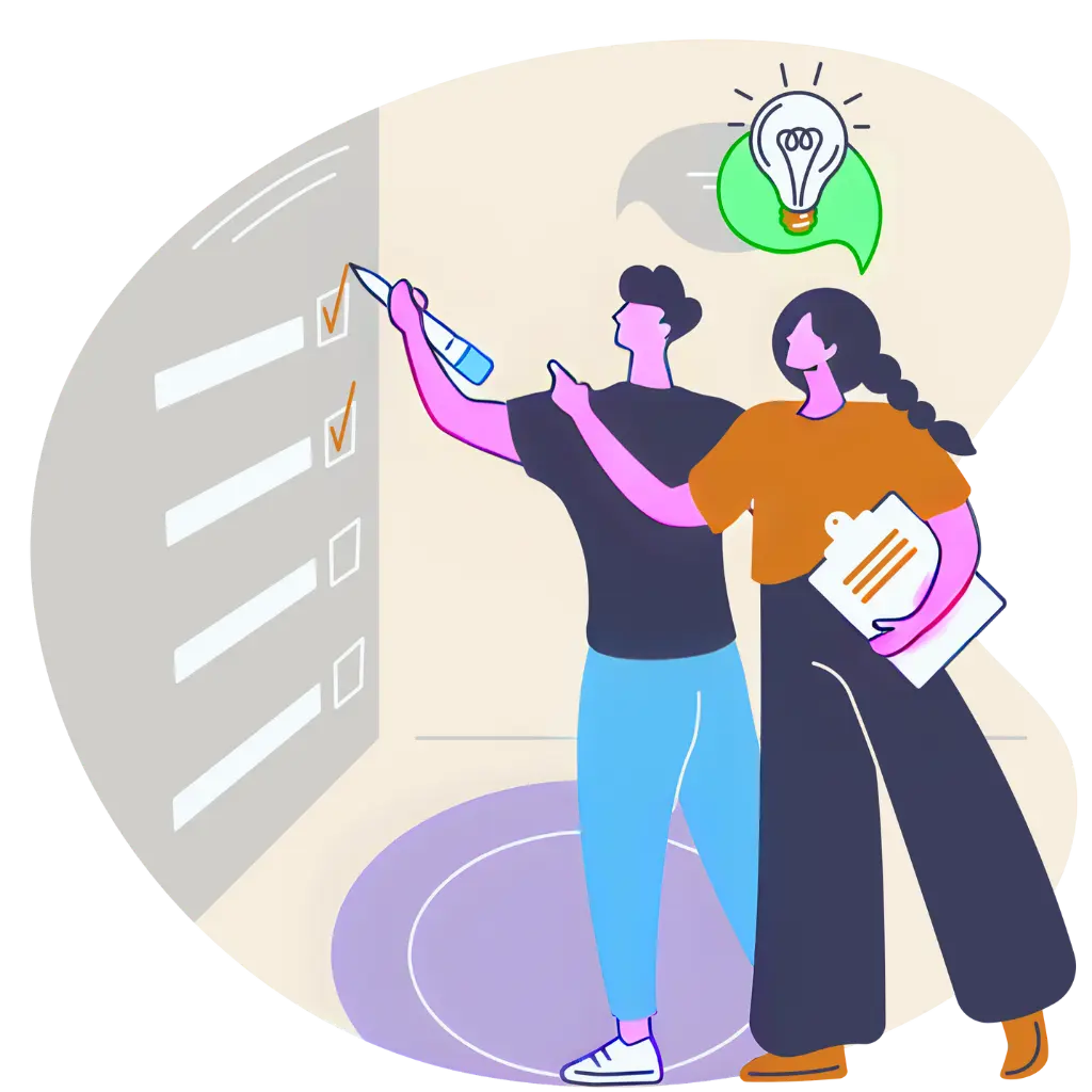 Collaborative planning with checklist on wall during website development