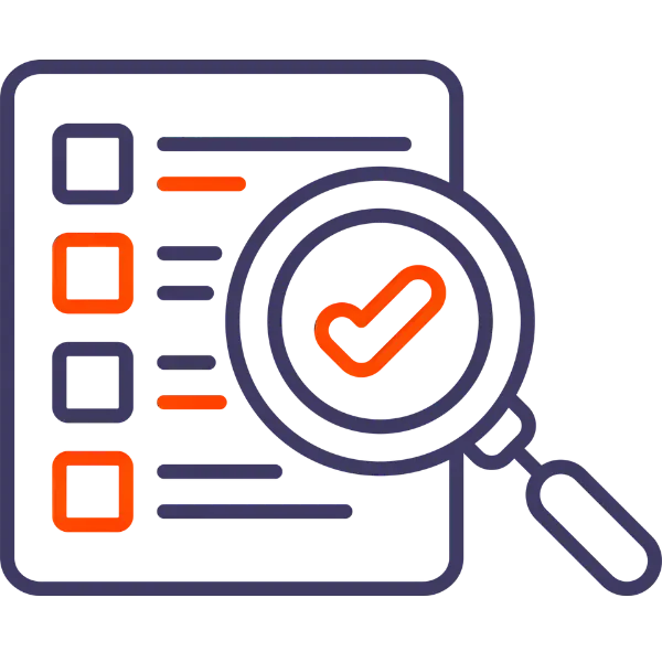 Close-up of a checkmark on a notebook seen through a magnifying glass