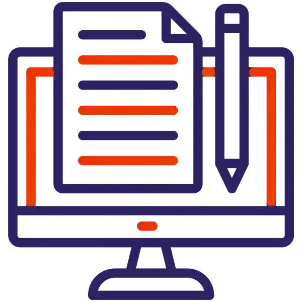 Pen, notebook, and computer monitor on a desk