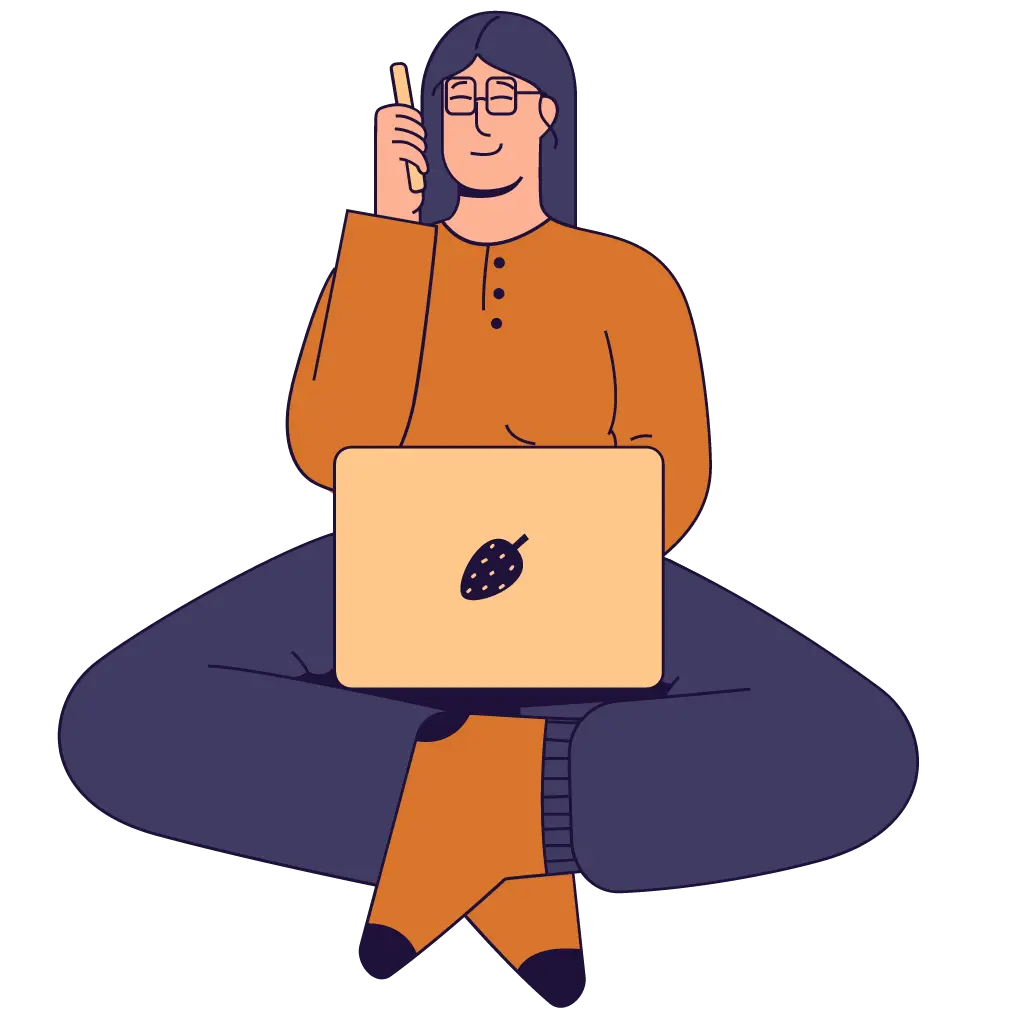 A woman in a sweater and wool socks using a laptop and develop business website