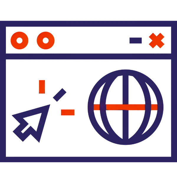 Globe icon with an arrow representing internet access or web development