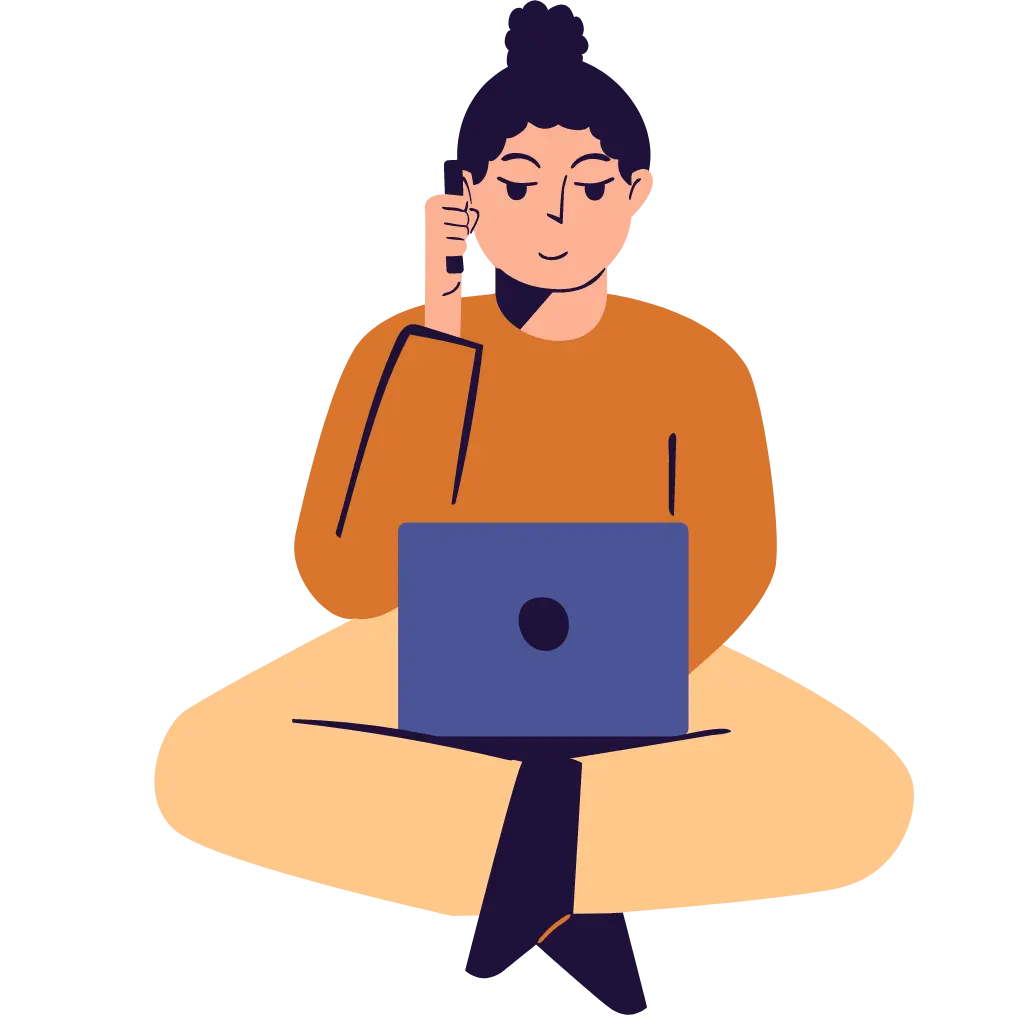 Female web developer managing tasks on a laptop and phone