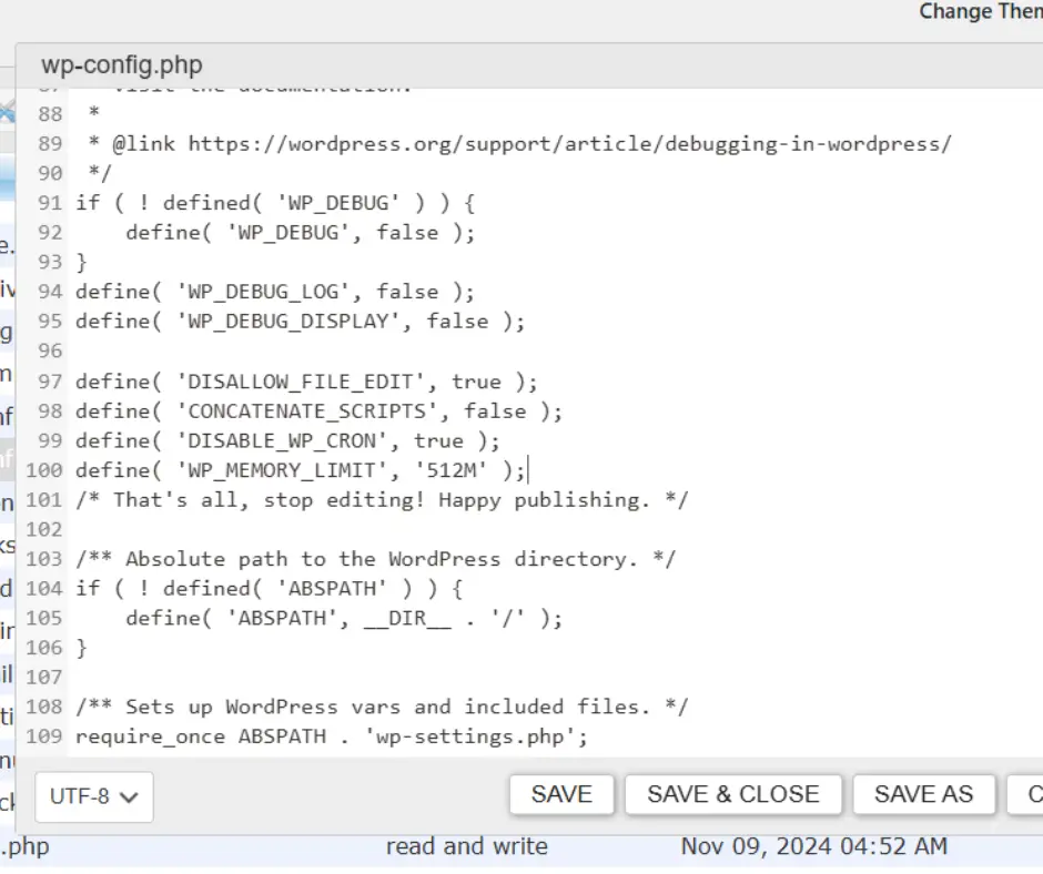Professional optimization of WordPress wp-config.php file increasing WP_MEMORY_LIMIT to 512M for better performance